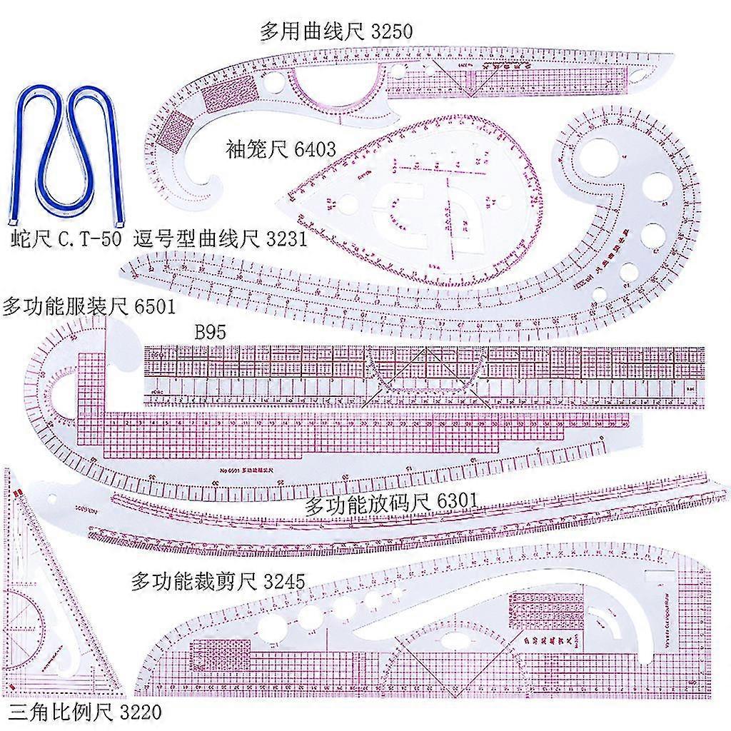 9pcs Practical Sewing French Curve Cutting Ruler Measure Dressmaking Tailor Draw