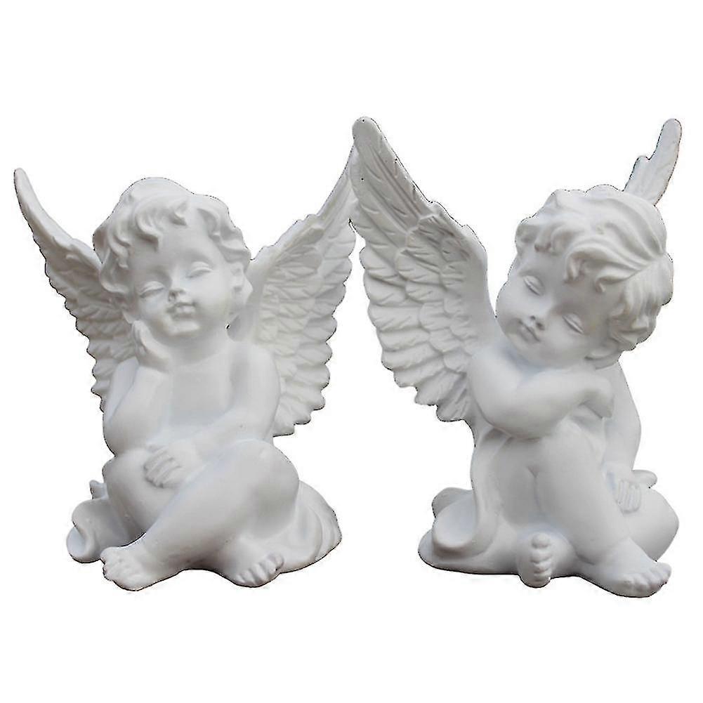 2pcs Fairy Ornaments Cherub Resin Statue Decorative Miniature White