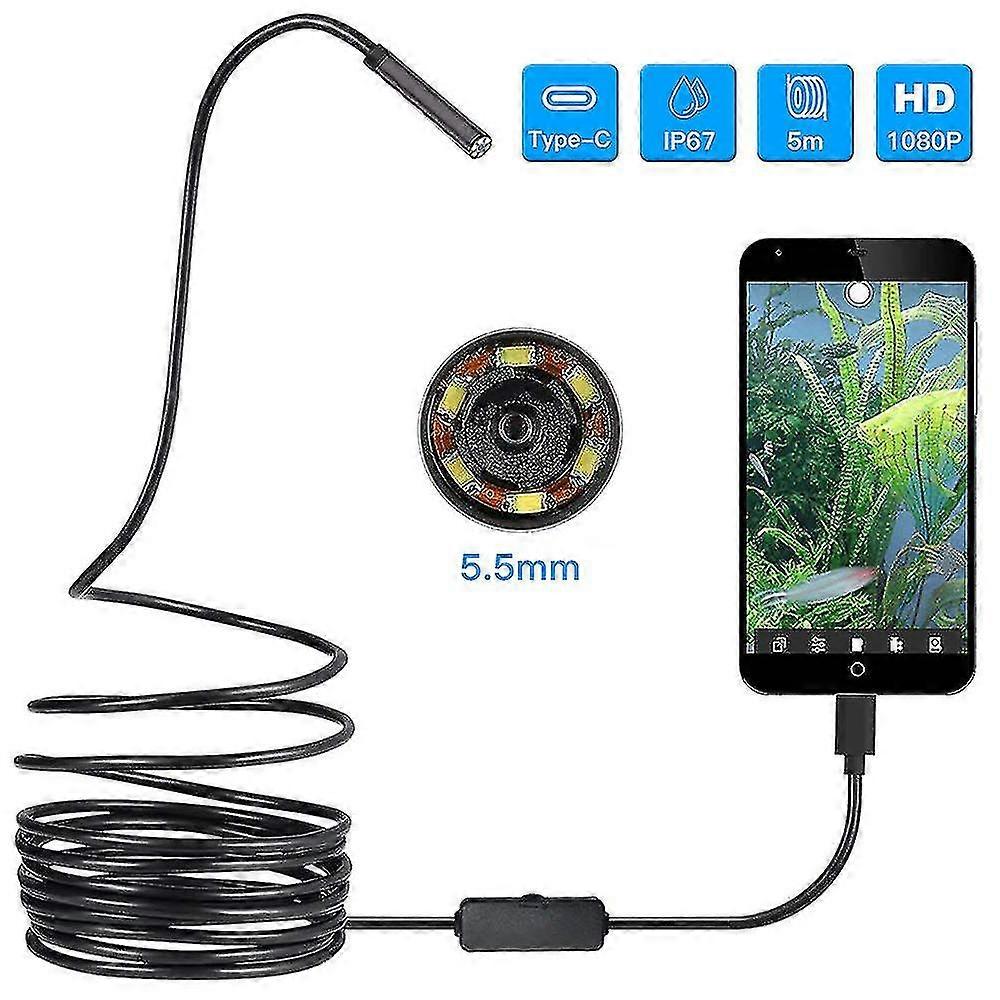 Type C Borescope Usb Inspection Camera Hd,6 Adjustable Led Light -16.4ft