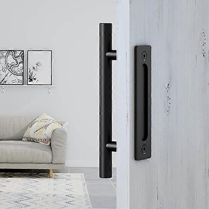 12 Inch Sliding Barn Door Handle, Heavy Duty Black Pull And Flush Door...