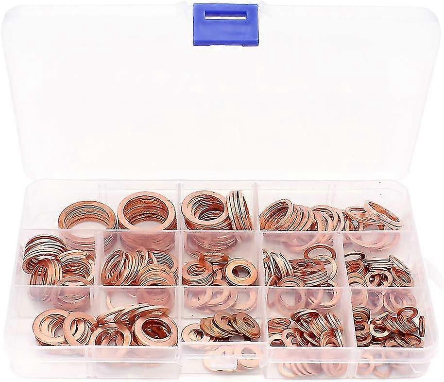 300PCS 12Size Copper Washer Copper Flat Washers M5-M20 Assortment Kit