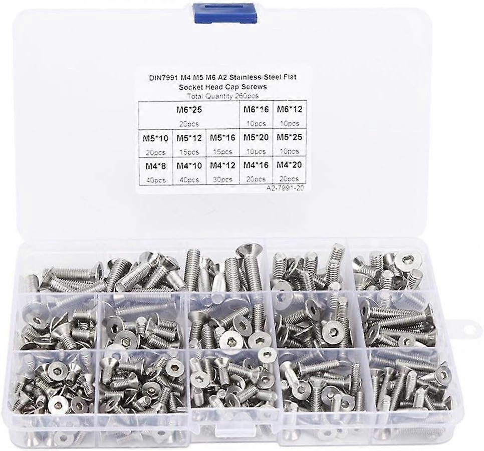 260pcs Stainless Steel M4 / M5 / M6 Countersunk Hexagon Socket Cap Screws