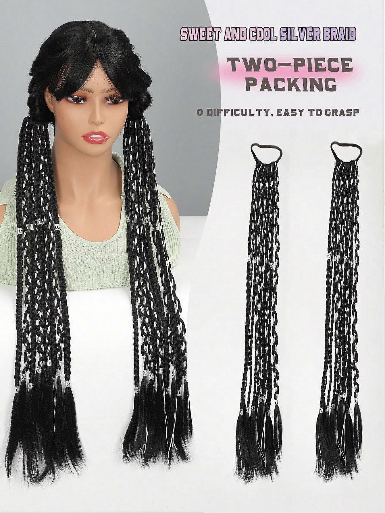 Synthetic Wig Ponytail Boxing Braid with Silver Wire Wrap Dreadlocks