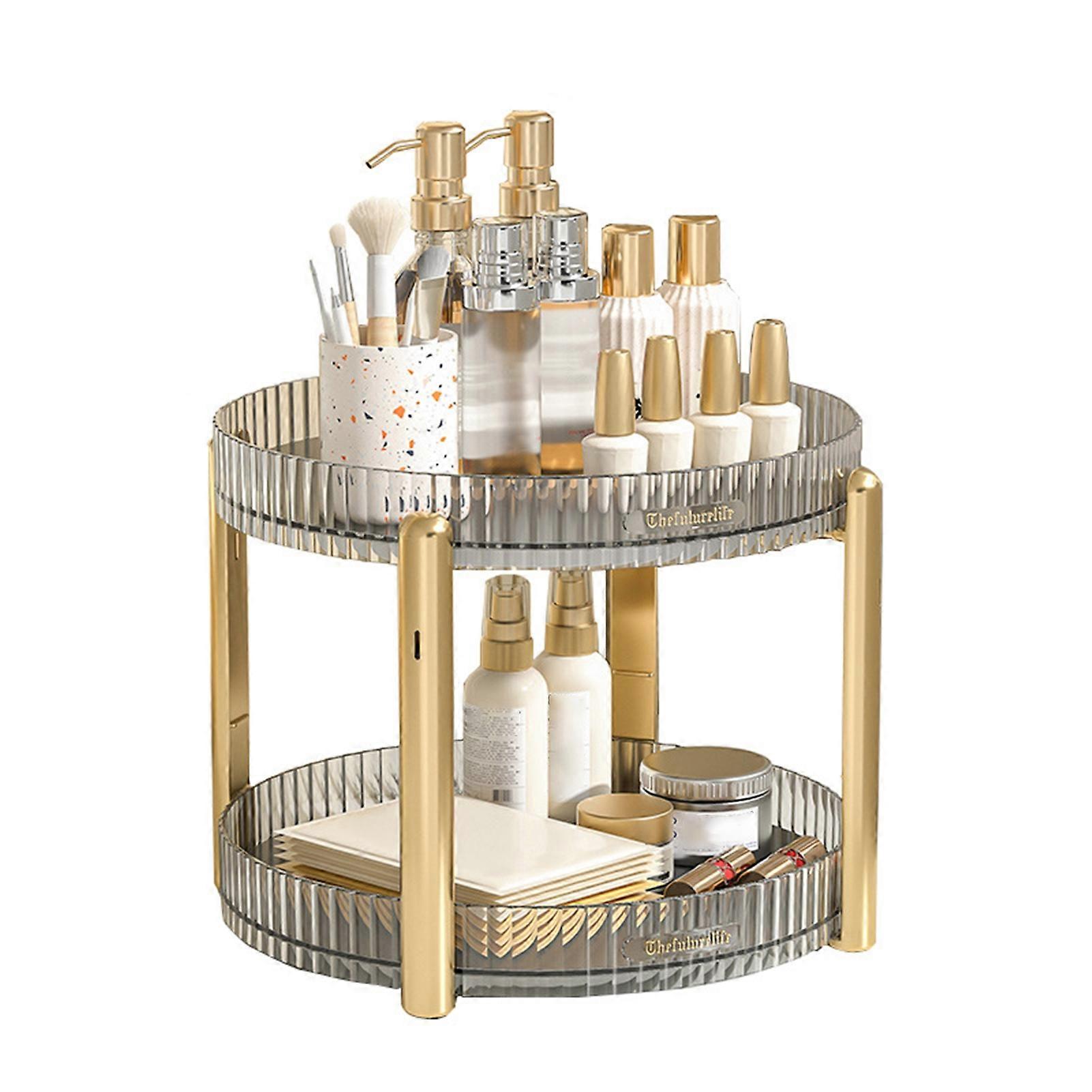 Rotating Makeup Organizer 1/2 Tier Large Capacity Cosmetic Display Perfume Skincare Lipsticks Eyeshadow Makeup Tool Holder Shelf Bathroom Organizer KA