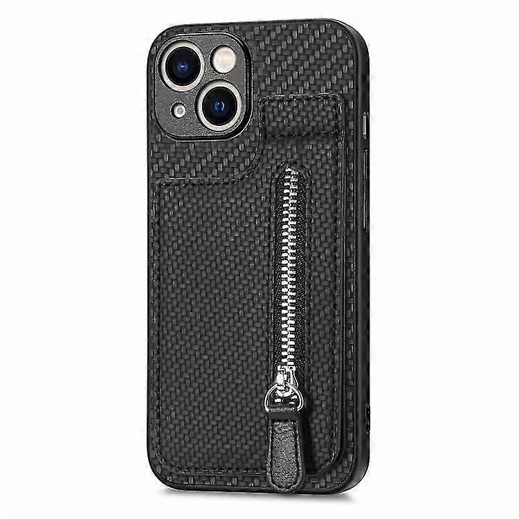 Compatible with Iphone 15 Carbon Fiber Vertical Flip Zipper Mobile Phone Case