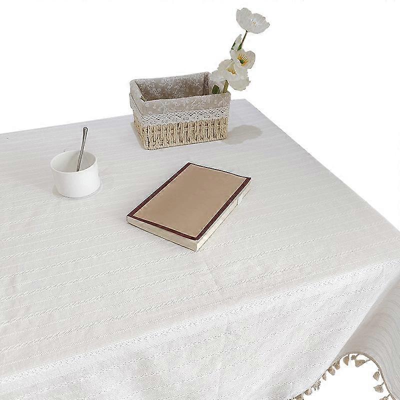 1PC Wedding Daisy Cotton Linen Tablecloth Cabinet Cover Background Cloth Tassel Table Cover Party