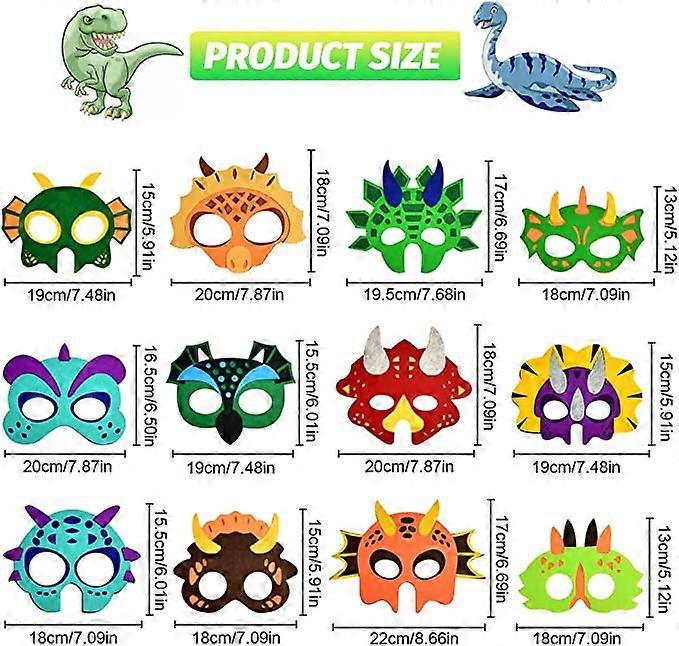 Dino Masken Set 12 Stück - Filz Masken Für Kinder Produktbild-Vorschau 1