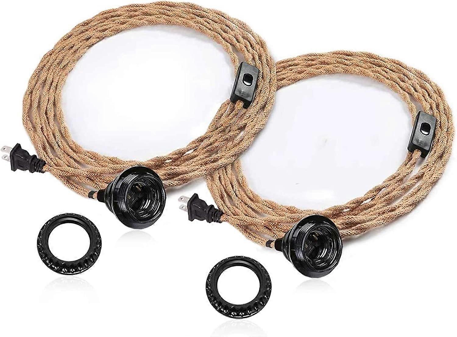 Vintage Plug in Hanging Light Kit,  Vintage 15FT Twisted Hemp Rope Pendant Light Cord Kit with On/Off Switch, Industrial Pendant Lighting E26 Socket f