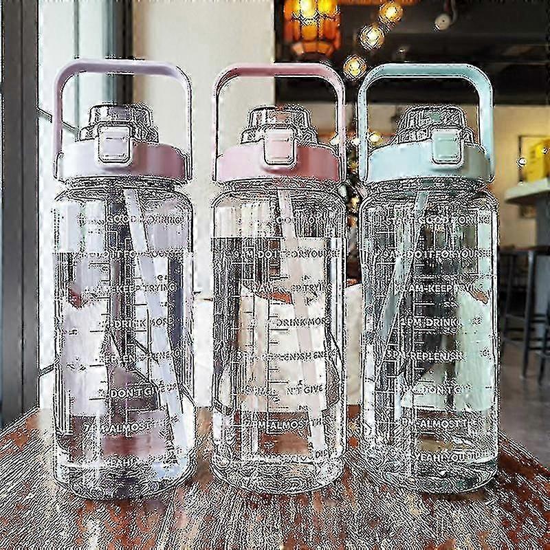 2l Portable Large Capacity Water Bottles Fitness Water Jug With Time Marker - JA