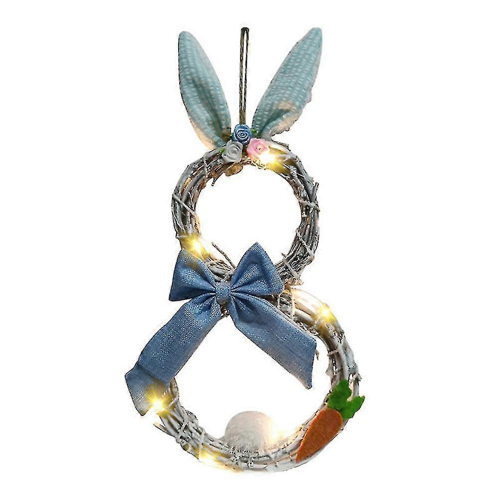 Handmade Rattan Easter Rabbit Wreath with Light - Perfect for Home Window, Wall, and Front Door Decorations