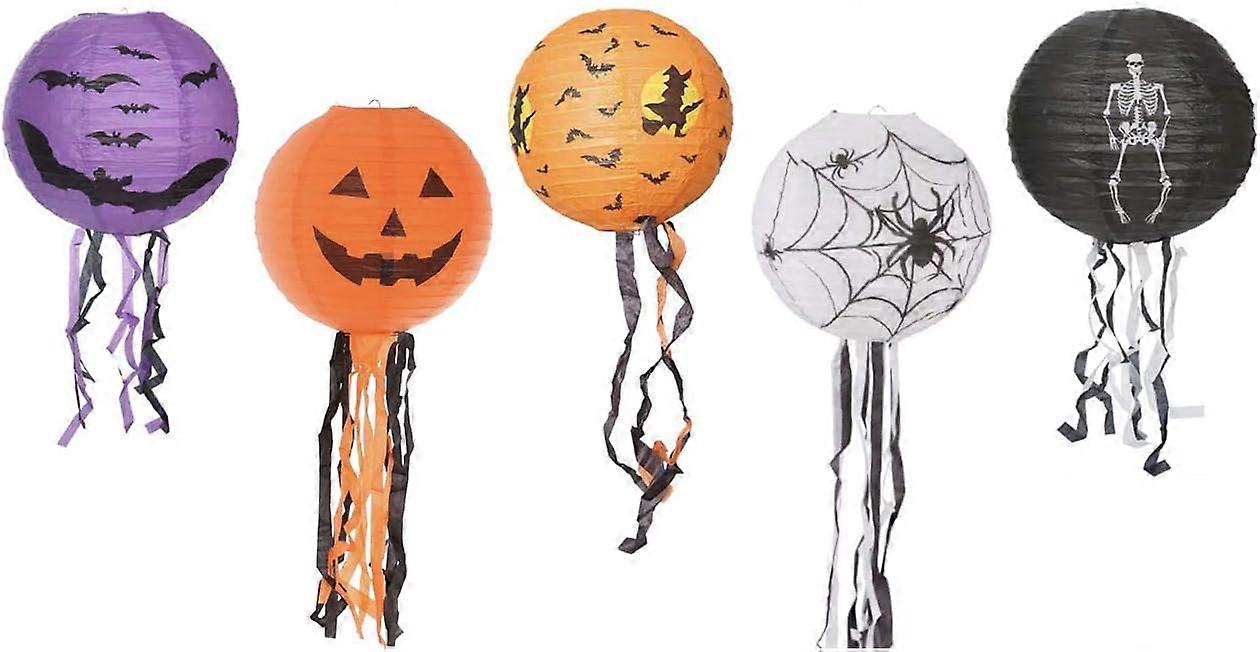 5-Pack Assorted Halloween 12" Hanging Paper Lanterns