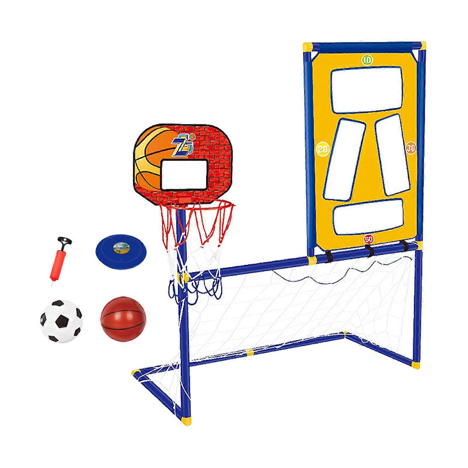 サッカーゴールバスケットボールスタンドディスクラックコンパクト3in1屋外の子供用