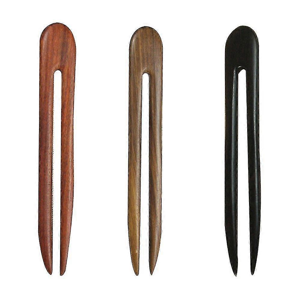 3 قطع عصا شعر على شكل حرف U دبوس شعر عتيق نمط ملحق خشبي للشعر (أحمر + أخضر + أسود) - YX