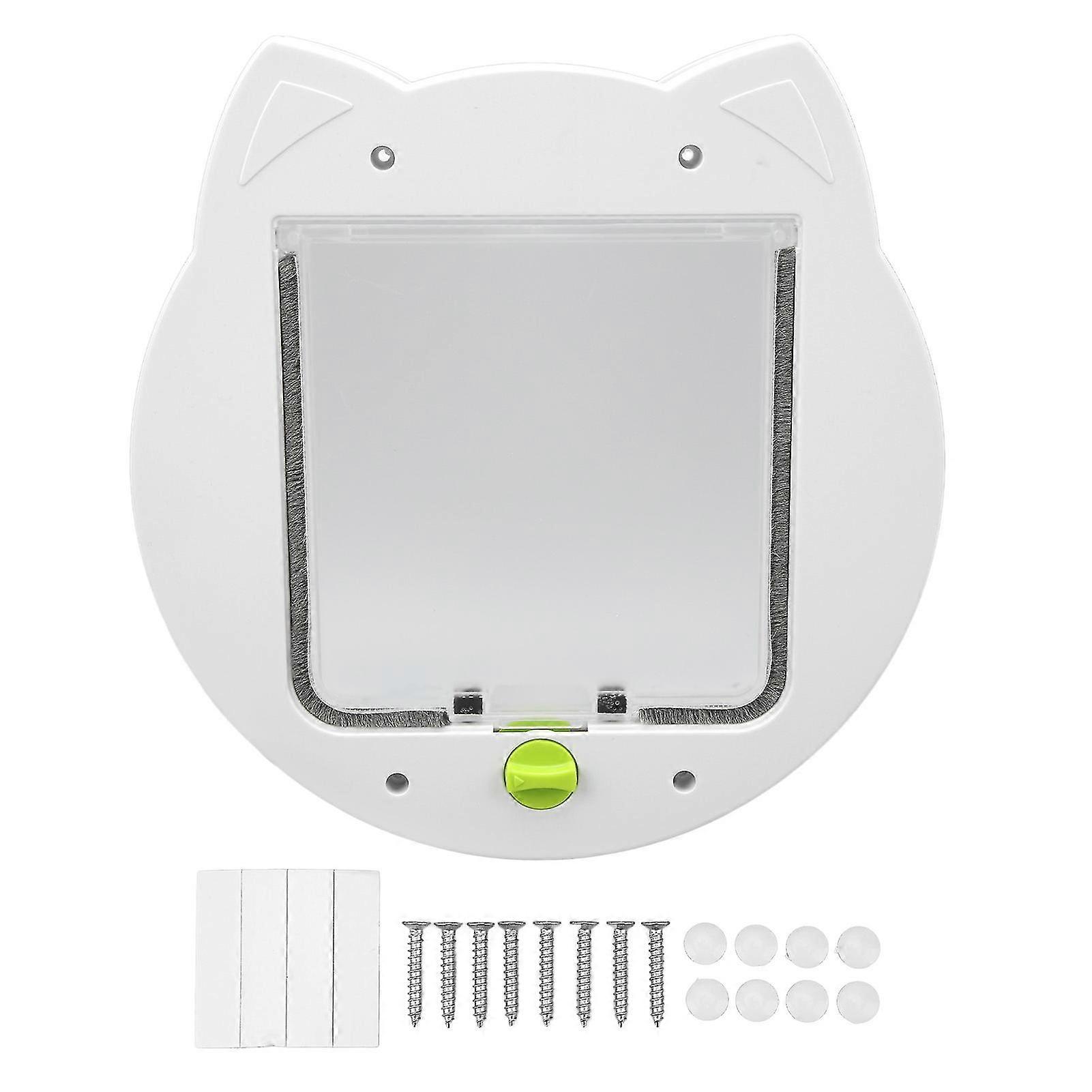 Lockable 2-Way Cat Door - Weatherproof, Noiseless, White Design, Easy Installation