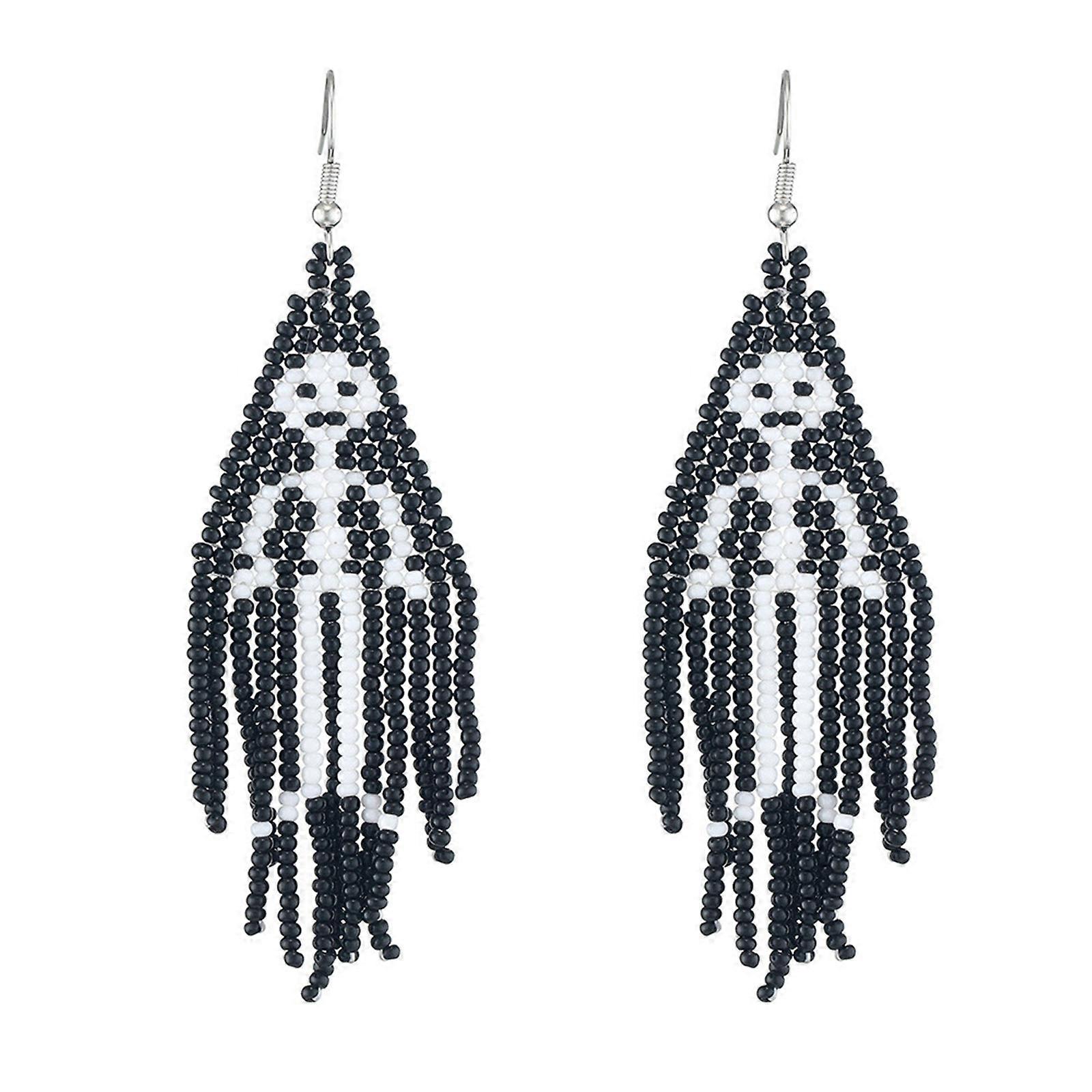 Handmade Ghost Beaded Drop Dangle Earrings Halloween Skeleton Beaded Earring