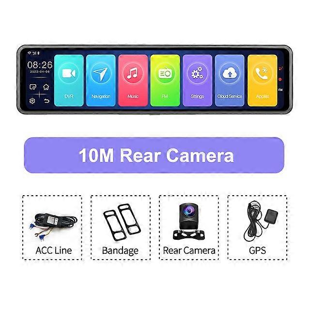 New 12 Inch Dash Camera 8 Core 4G WiFi 5.1 Bluetooth Car DVR ADAS GPS 24h Parking Monitor Streaming Media Rearview Mirror