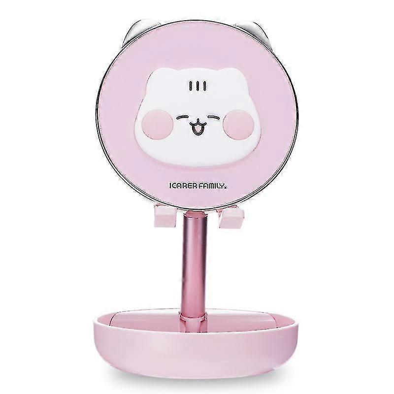 Pink Retractable and Adjustable Phone Stand with Mirror - Multi-angle, Height Adjustable, and Stable
