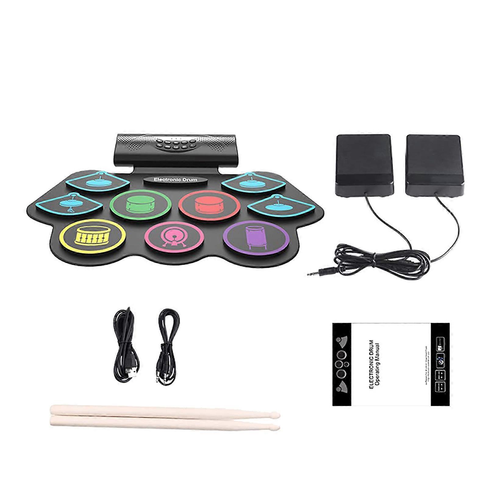 19x12.6in Electronic Roll Up MIDI Drum Kit with Drumsticks & Power Supply