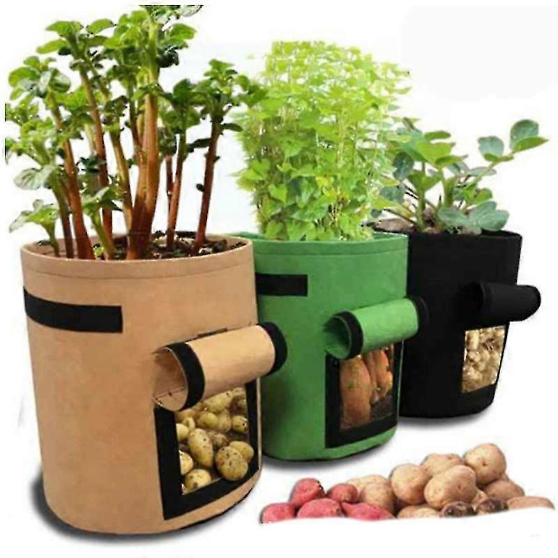 10 Gallon Potato Grow Bags, 3 Pack, Window Garden Planting Bag With Durable Handle, Thickened Nonwoven Fabric Pots Vegetable Grow Bags For Toma