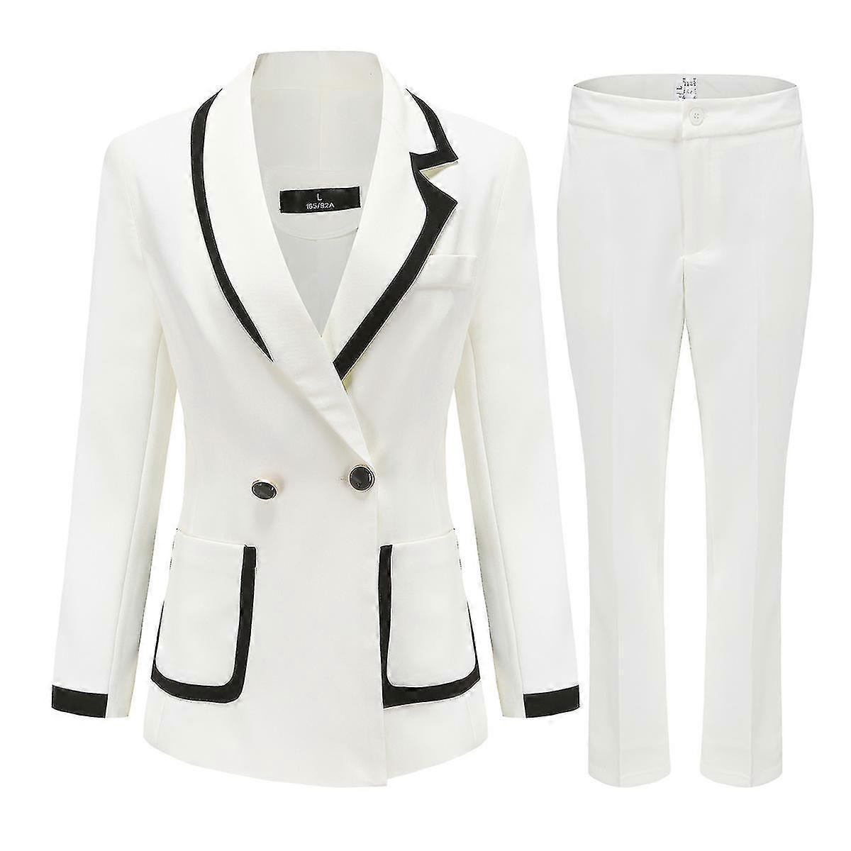 Womens Two Pieces Solid Color Double Breasted Blazer Suit Set-MXBC