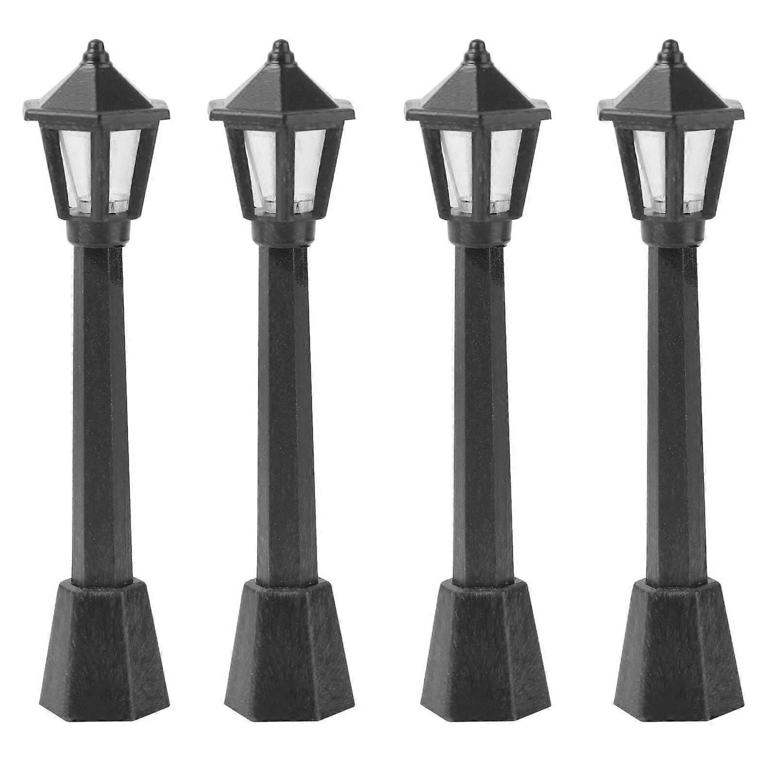 4 ks Mini Pouliční Osvětlení Hrací Dům Příslušenství Dekorace Plynová lampa Model Simulace Životní Scéna Panenka Domeček Hračka DIY Dárky Příslušenství (Černá)