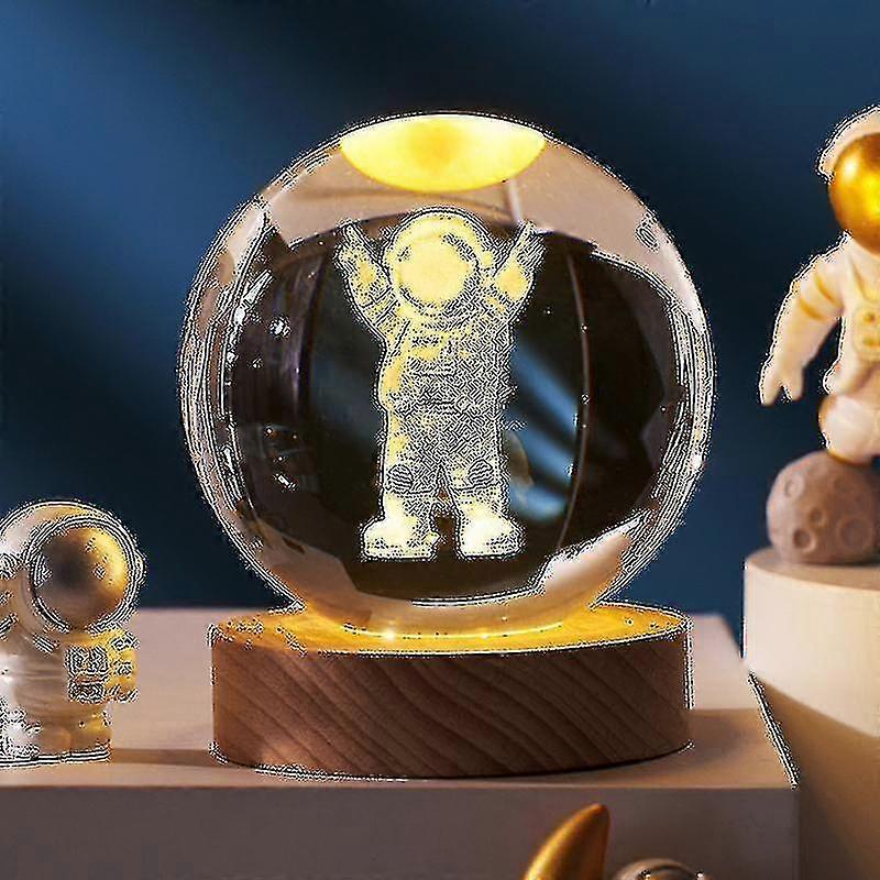 3d Planet Crystal Ball With Wooden Base,3d Crystal Led Night Light,space Galaxy Crystal Ball Ornament For Home