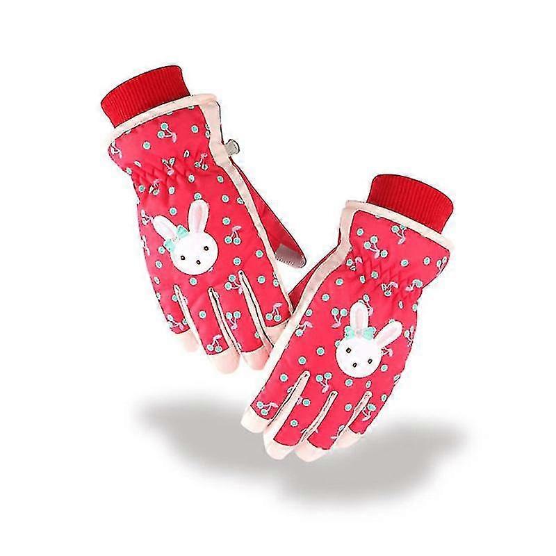 Kids Ski Gloves Waterproof Breathable Snow Snowboard Gloves Girls Children Winter Cold Weather Gloves Cartoon Rabbits Pattern For Cycling Sledding Ska