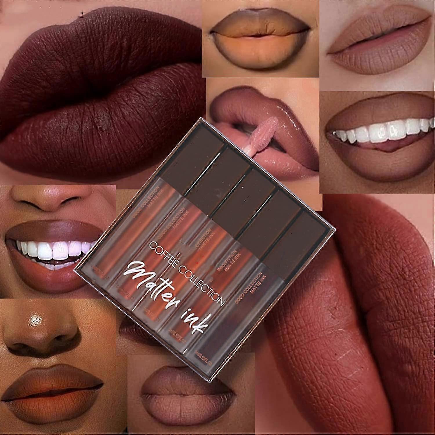 Matte Liquid Lipstick Set, 5 Colors High-pigmented Smooth Creamy Lipstick, Long-lasting Non-Stick Cup Not Fade Waterproof Nude