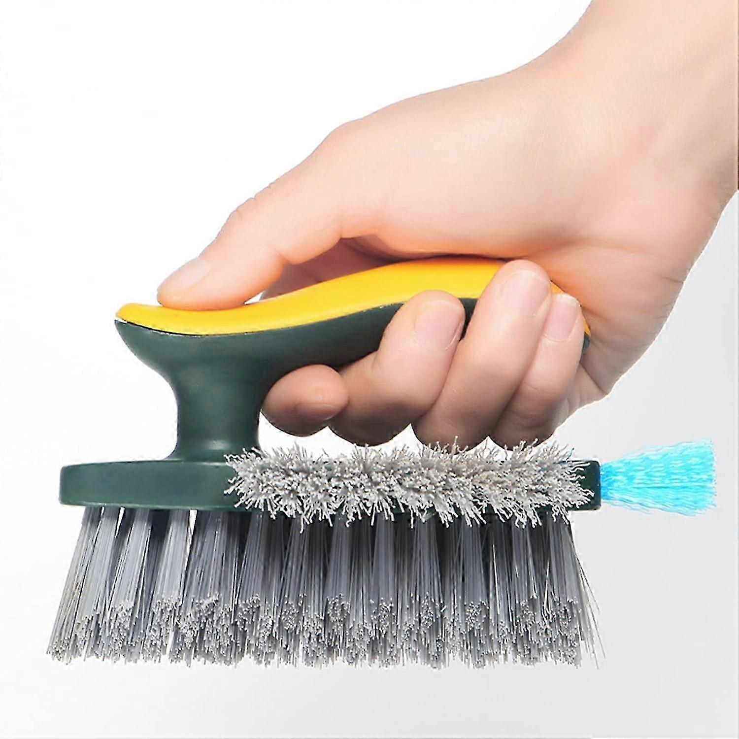 4-in-1 Floor Scrub Brush with Squeegee, V-Shape Gap Scrub Tool