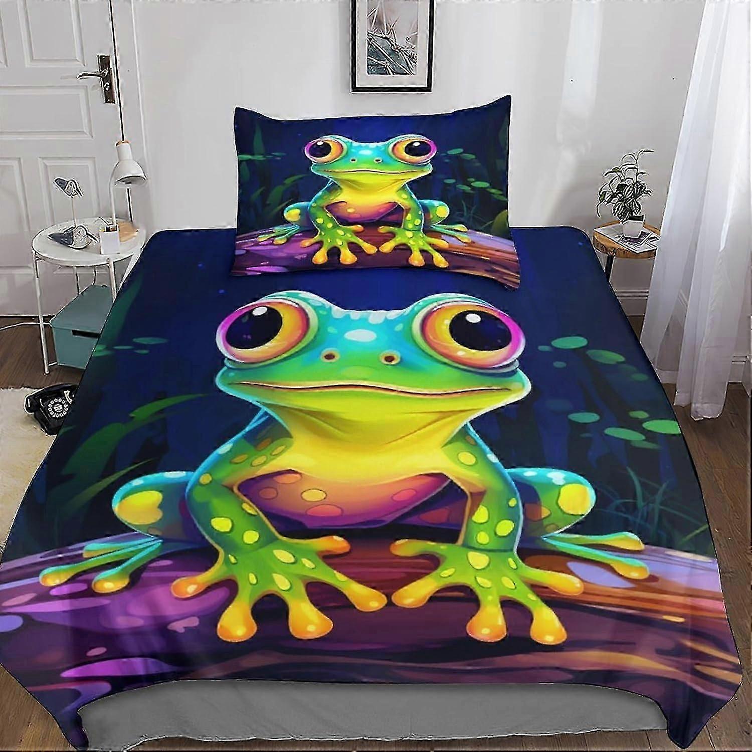 J4017 Lençóis Big Eyed Frog 3D Print Conjunto de capa de edredão Roupa de cama Soft Microfiber Art Animais Comforter Cover Set Para Meninas Homens Camas Set com zíper Clo