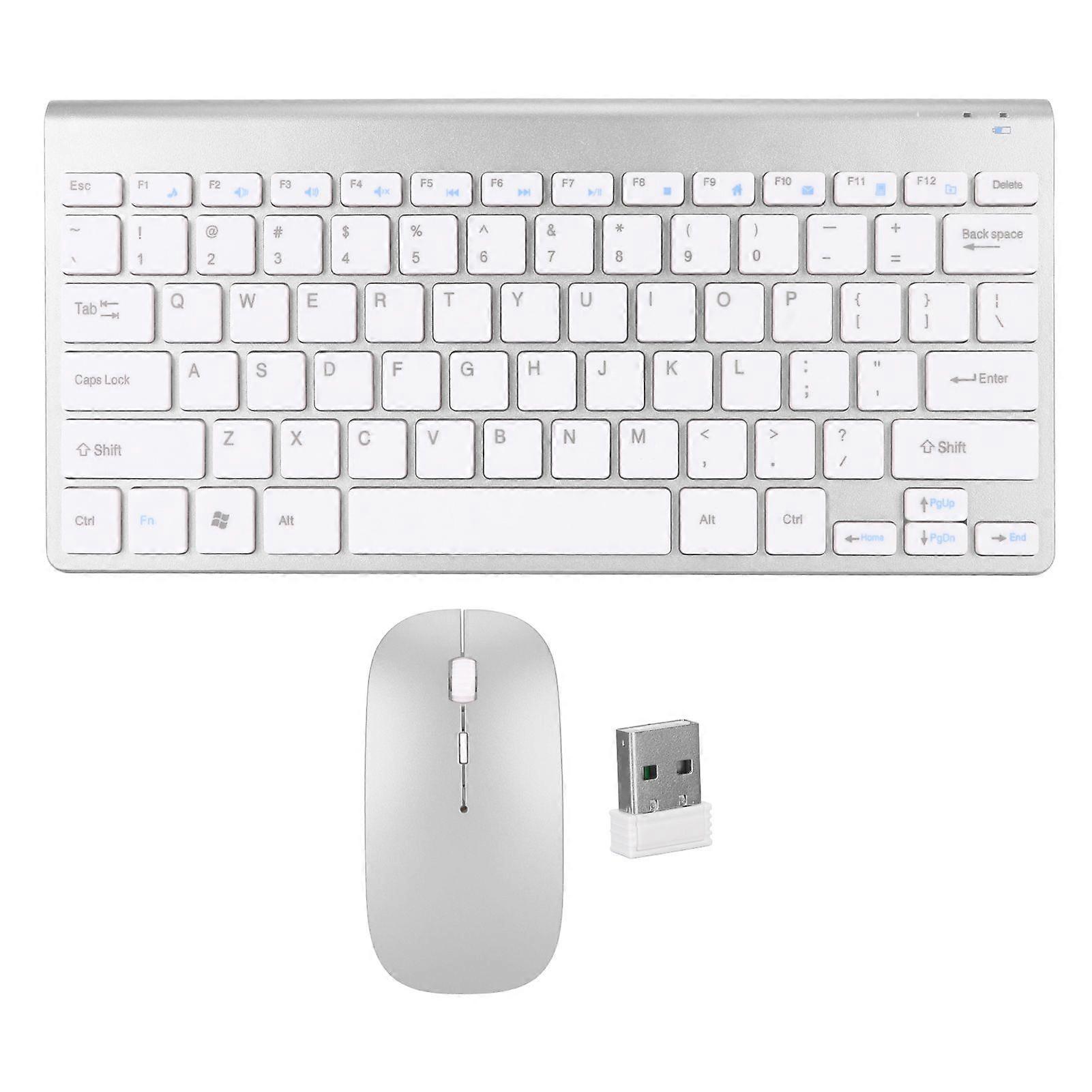 Smart Wireless Keyboard Mouse Kit Silent LED Indicator Waterproof Power Saving Compact Keyboard Mouse Set for Office Silver