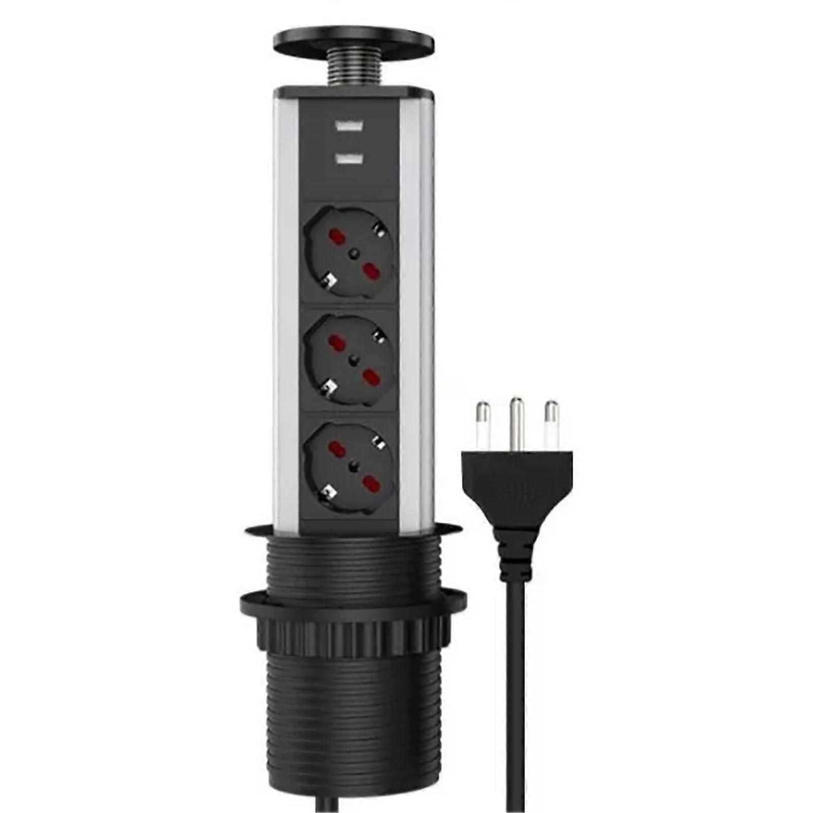 Desktop Socket Multifunctional 3 Plug 2 USB Port Modern Power Outlet Socket Black 110V250V