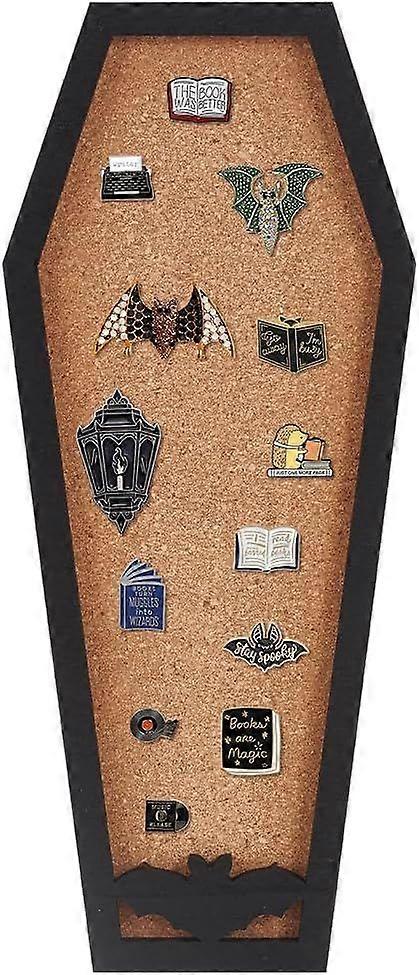 Coffin Bat Pin Board Cork Board 11.2x4.7inch Bulletin Display Board Wall Mounted Cork Board with Black Frame for Brooch Pin Display Home School Hallow