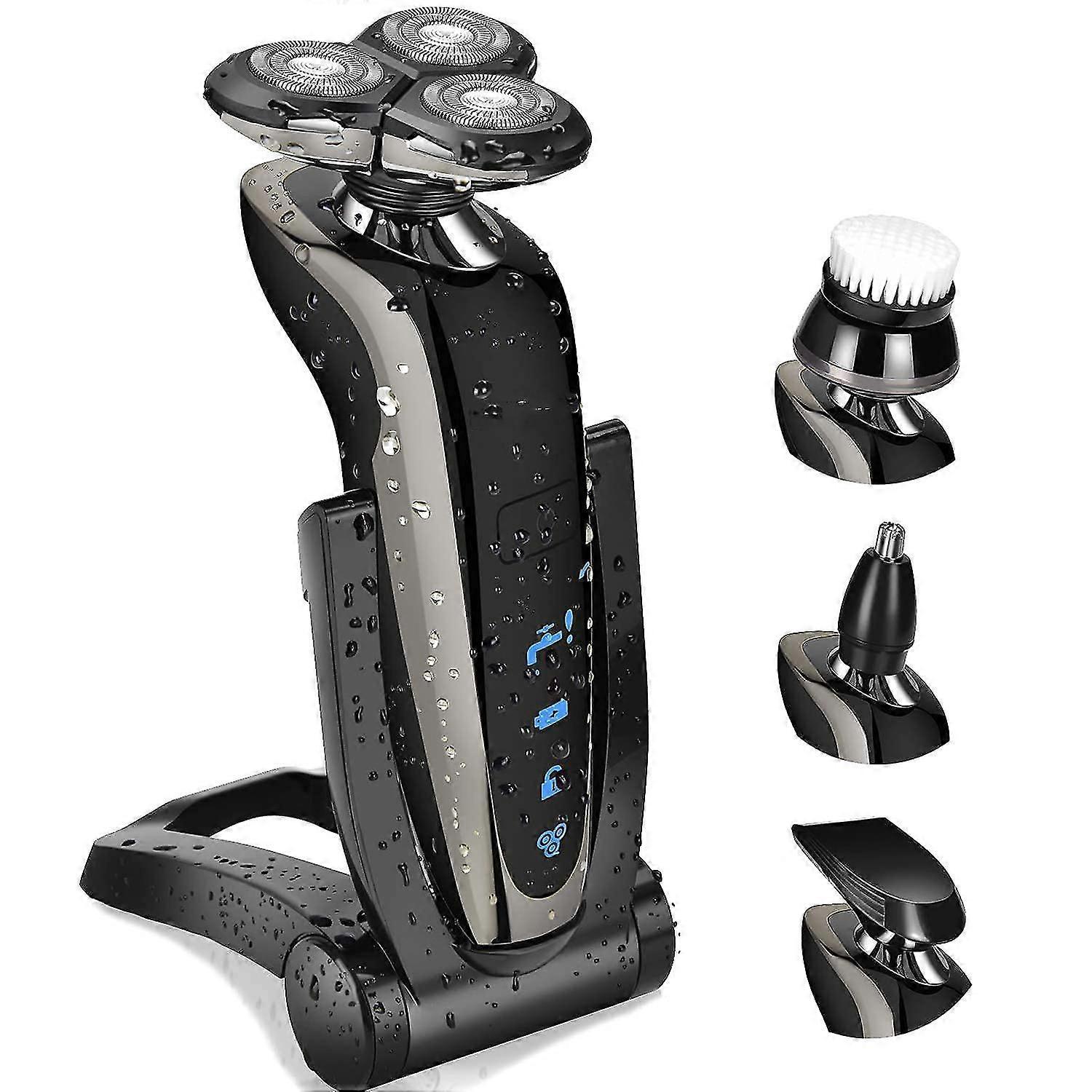 Electric Shaver Razor For Men Rechargeable 100% Waterproof Redary For Shaving With Nose Trimmer Sideburns Trimmer F Cleaning Brush,2593