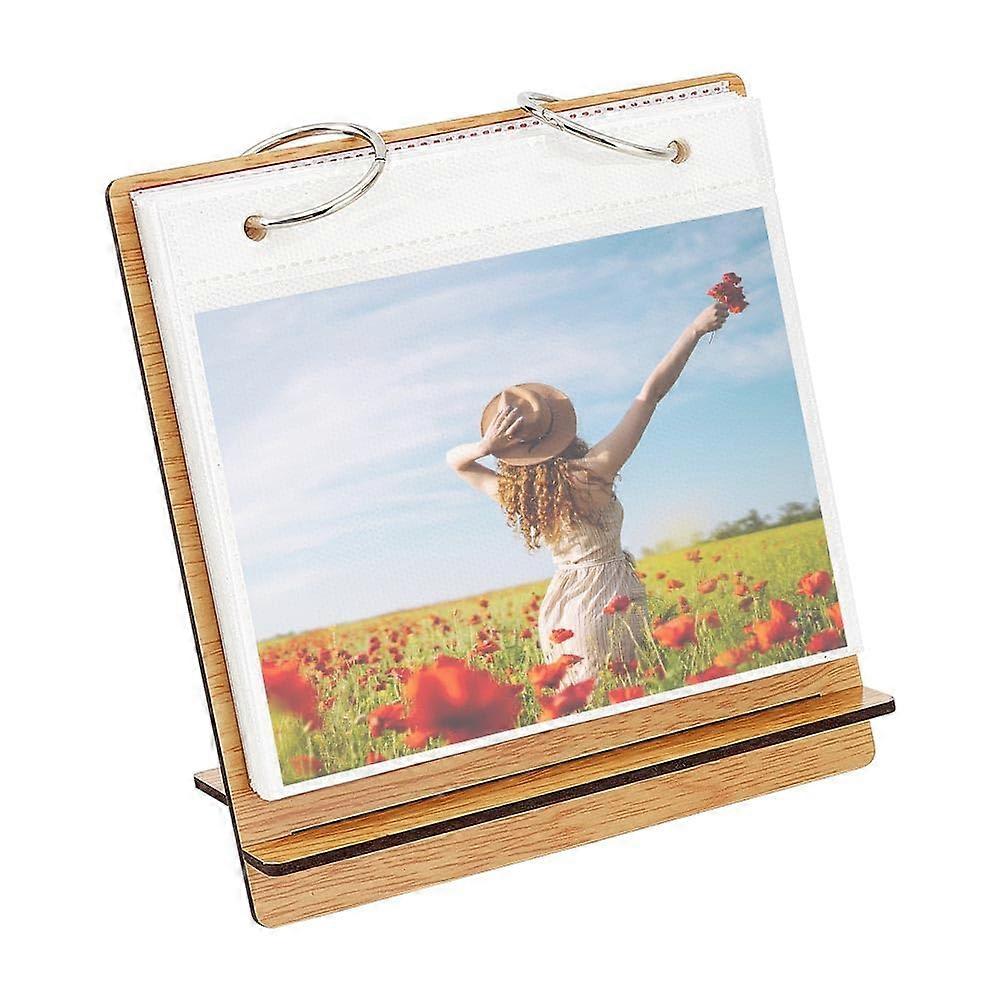 5.7x6 Inch Wooden Photo Album With 24 Pockets For 5-Inch Photos Desktop Display Frames