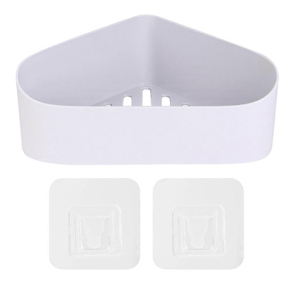 No Drilling Plastic Wall Mounted Corner Bathroom Holder Storage Shelf Rack (Gray