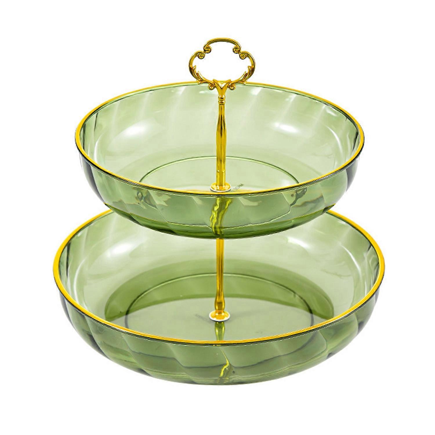 Snack Plate Double Layer High Capacity with Handle Light Luxury Simple Round Household Fruit Plate