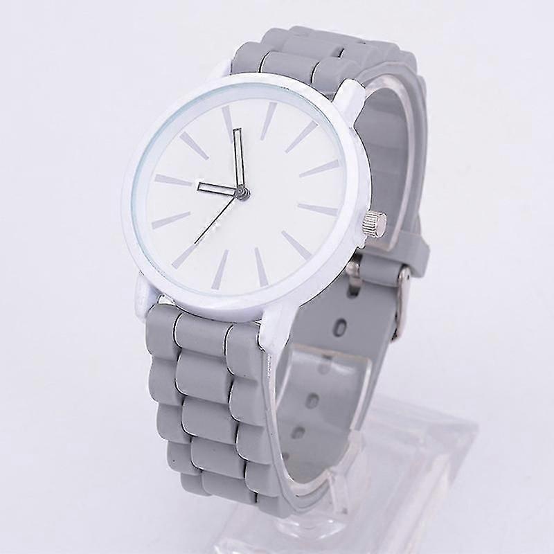 Simple Style Round Dial Jelly Silicone Strap Quartz Watch Gray