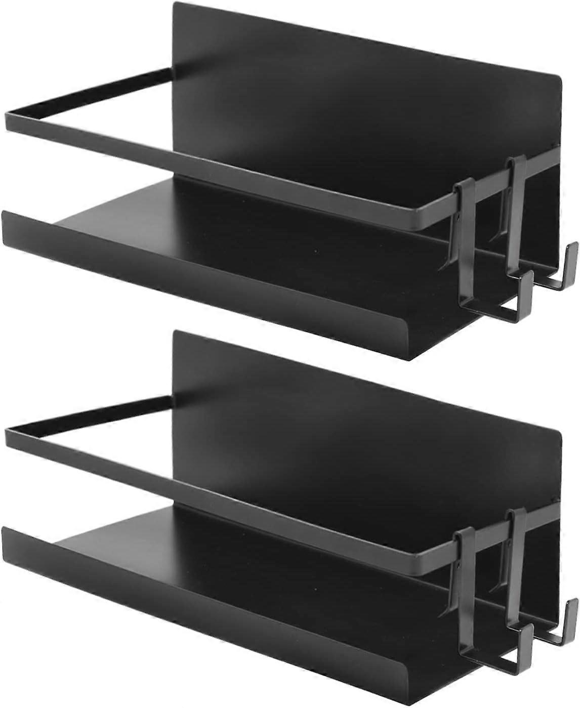 2 x Magnetic Shelf Set for Refrigerator with 4 hooks - Self-adhesive without drilling - Wall-mounted spice rack without screws - Oven and fridge stora