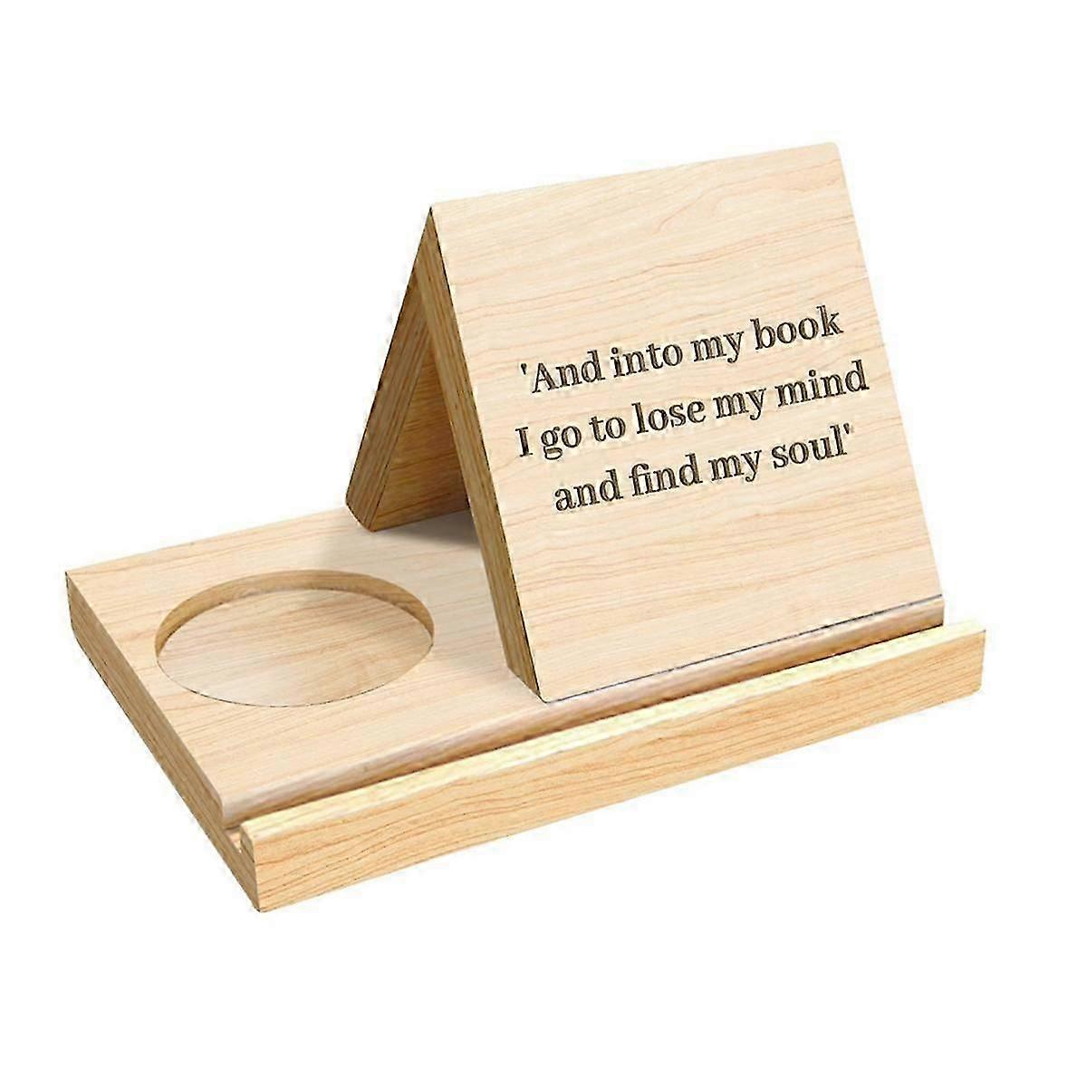 Personalized Wooden Triangle Book Stand with Coffee Cup Mug Holder,Custom Birth Flower Book Page Ho