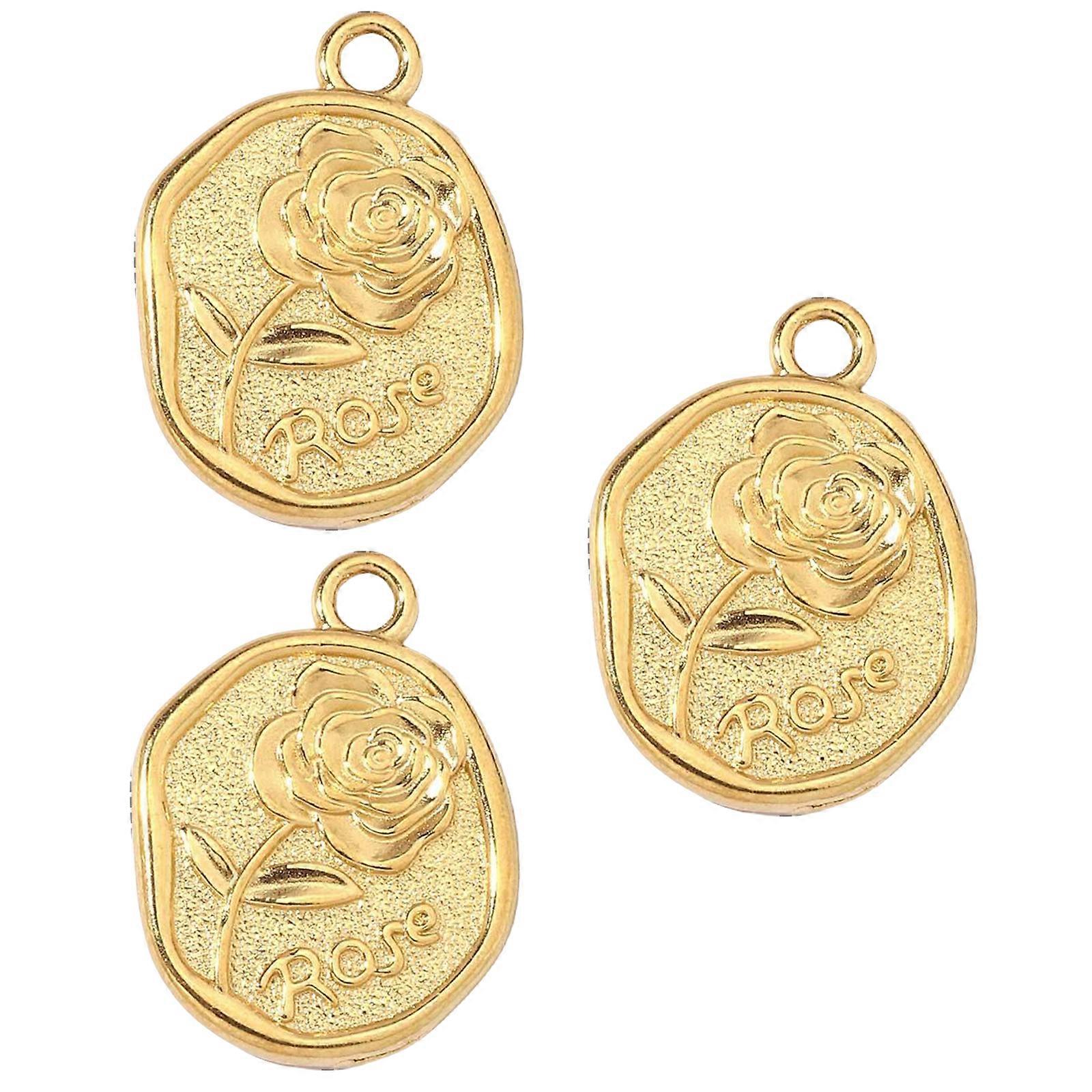 3Pcs Sturdy Stainless Steel Flower Charm with Gold Coating Decoration for Jewelry Projects and Fashion Accessories