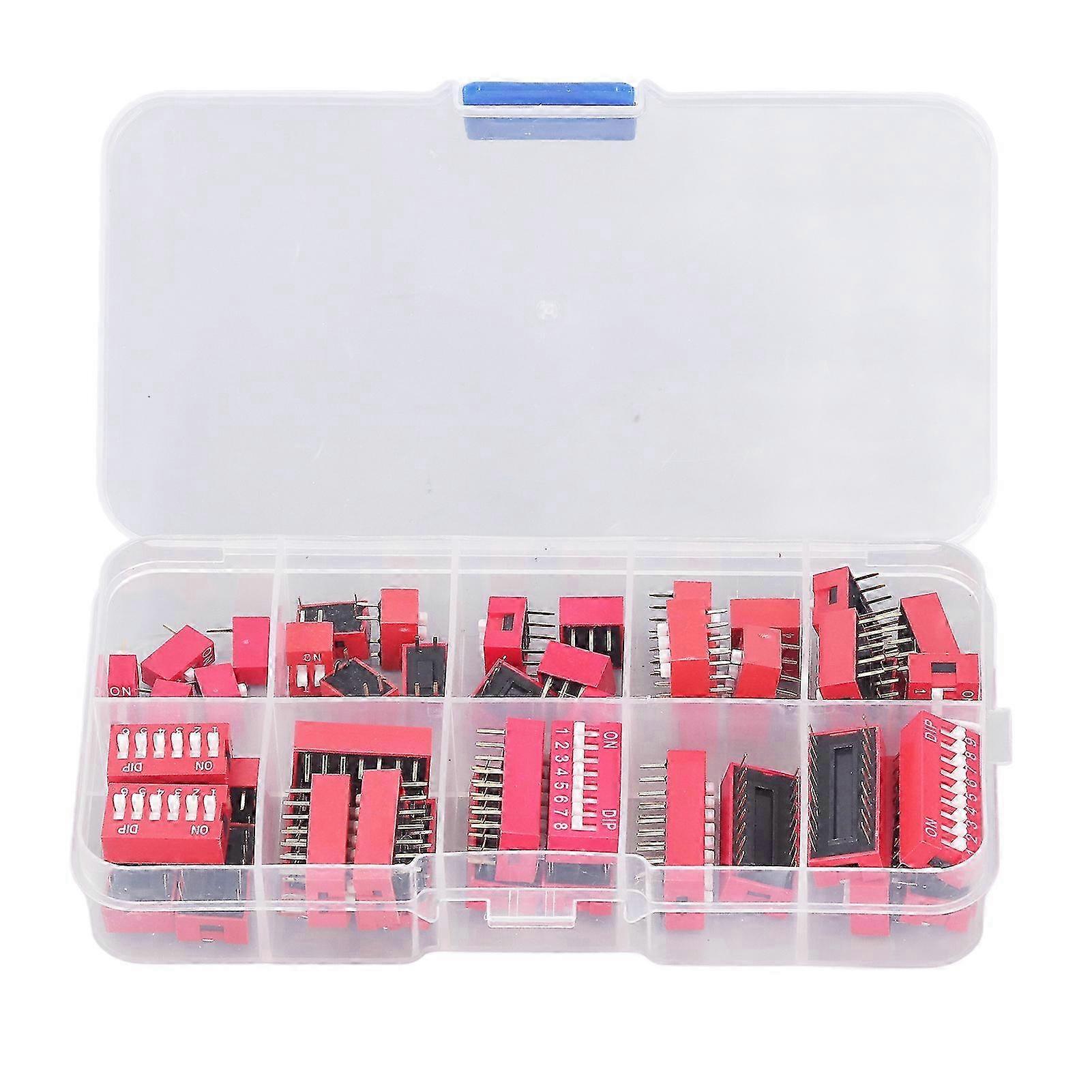 45Pcs Dip Switch Assorted Kit On Off Toggle 2.54mm Range 1 2 3 4 5 6 7 8 9P for Circuit Breadboards