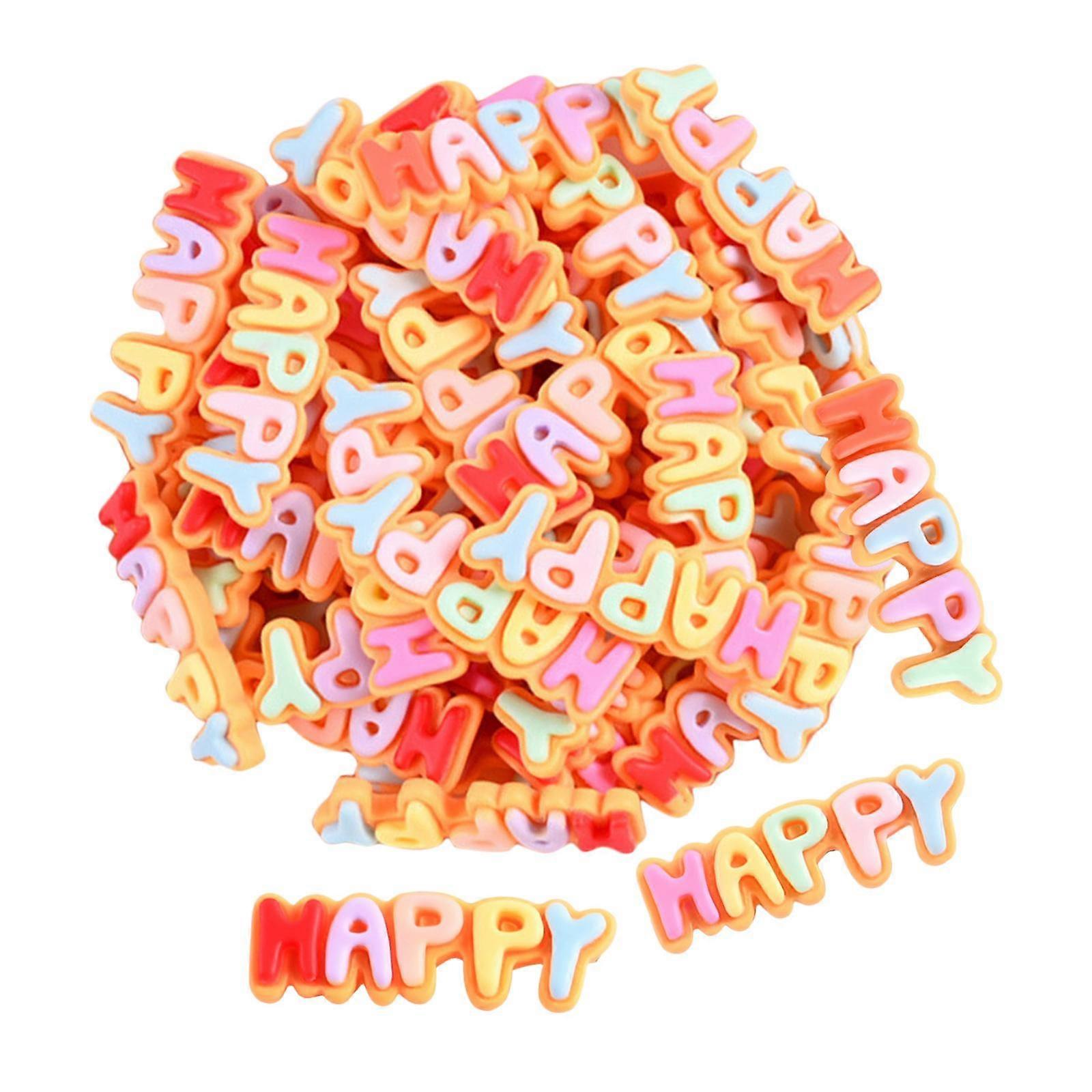 50Pack Happy Letter Flatback Buttons Charms DIY Cardmaking Phone Case Decor