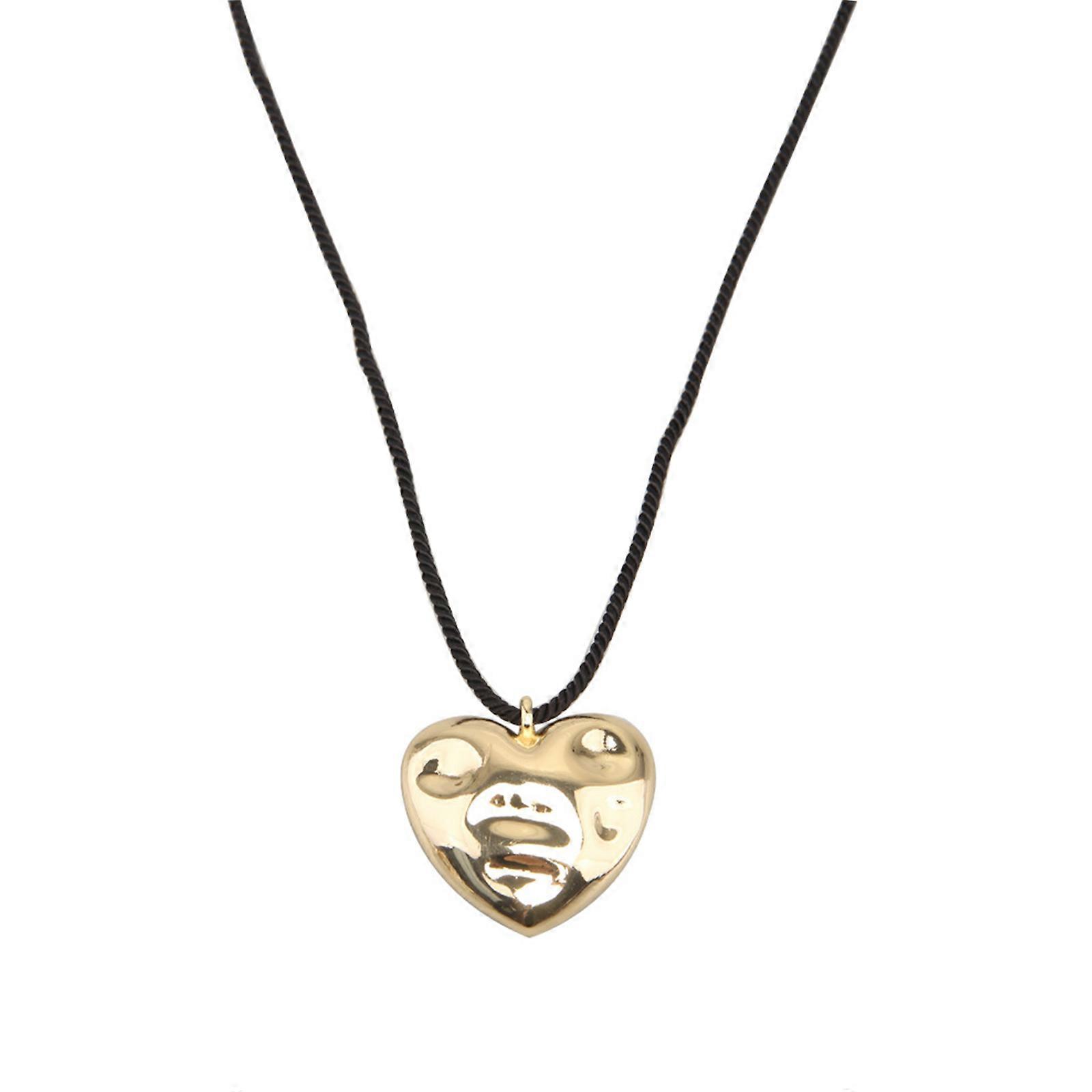 Stylish Black Rope Necklace Large Heart Shaped Pendant Collarbone Chain Elegant Clavicle Chain Suitable for Party Daily