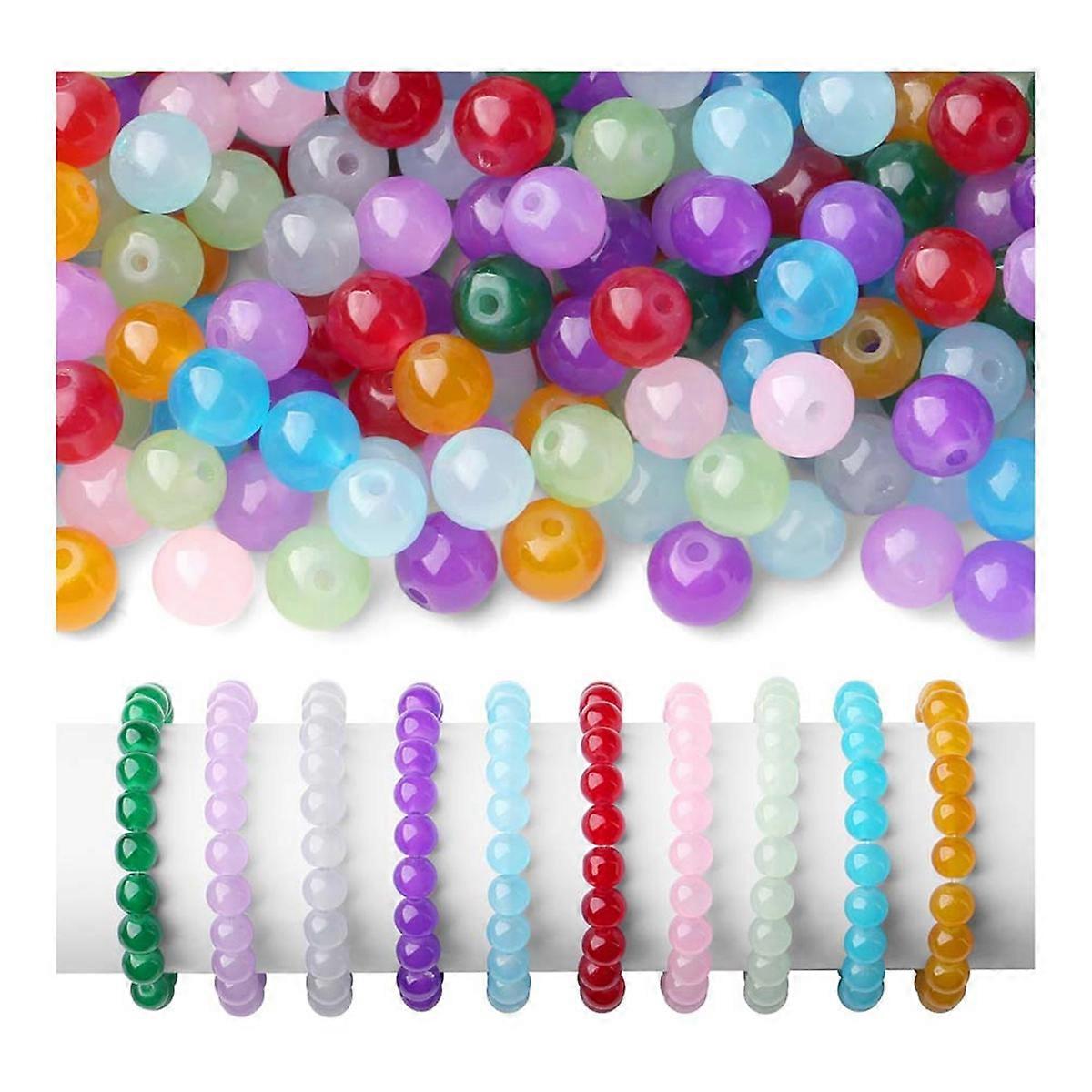500Pcs Hand Beaded for Bracelets,Colour Mixture 8mm Round for DIY Crafts Jewelry Making Kits Earring