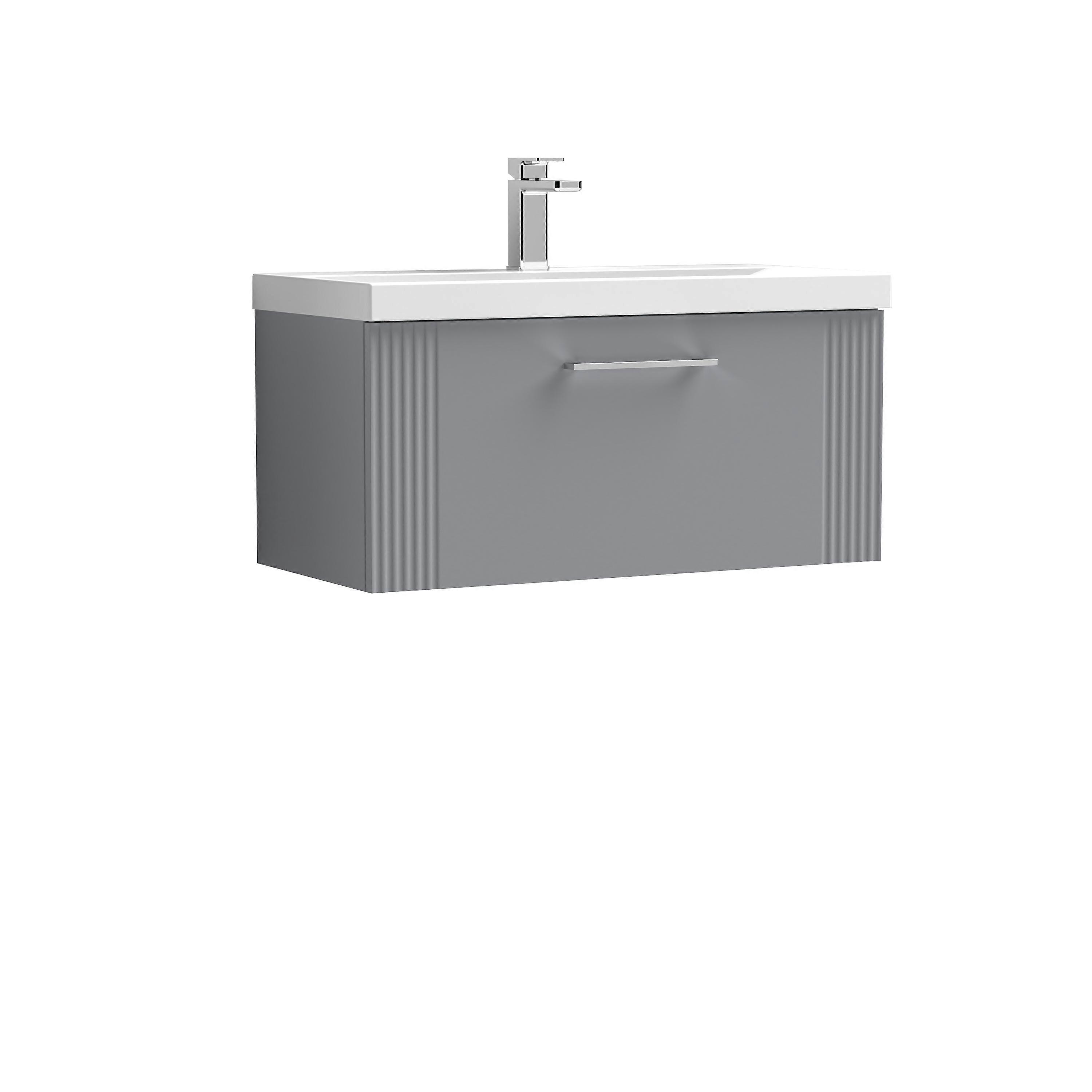Partial Fluted 1 Drawer Wall Hung Vanity Unit with 1 Tap Hole Thin-Edge Basin- 800mm - Satin Grey  Faucet