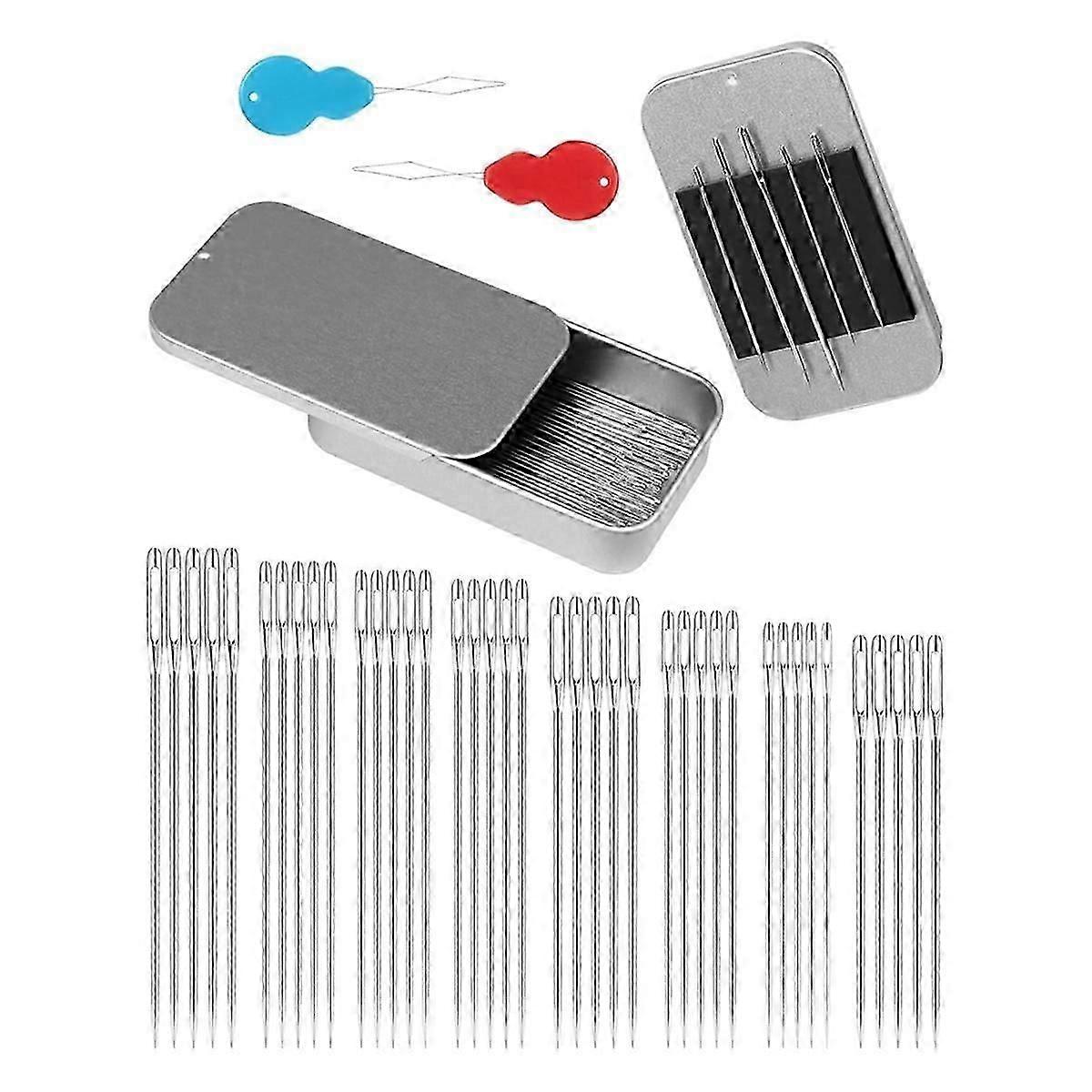 80 Pieces Sewing Needle Set, 8 Sizes Stainless Steel Needles with Threader & Magnetic Stickers for