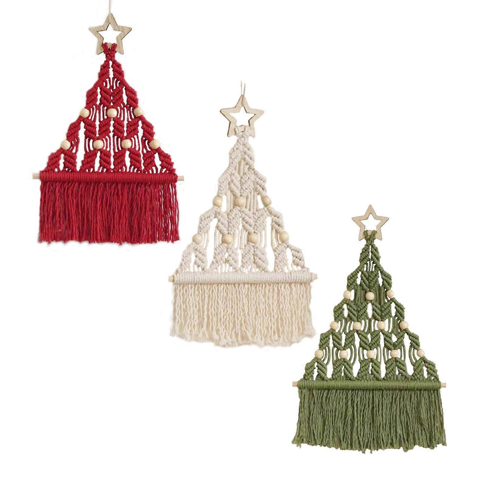 3 Pcs Handmade Woven Macrame Wall Hanging 14.5 Inch for Boho Home Decoration in Natural Cotton Fiber