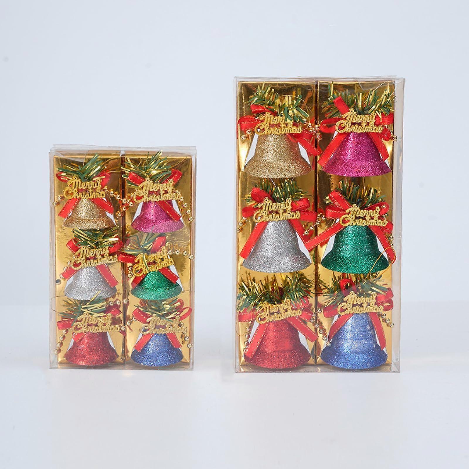 Christmas Decoration Colorful Powdered Plastic Bells 5cm 12 Pcs Includes 4.1cm And 3.5cm Sizes For Christmas Tree