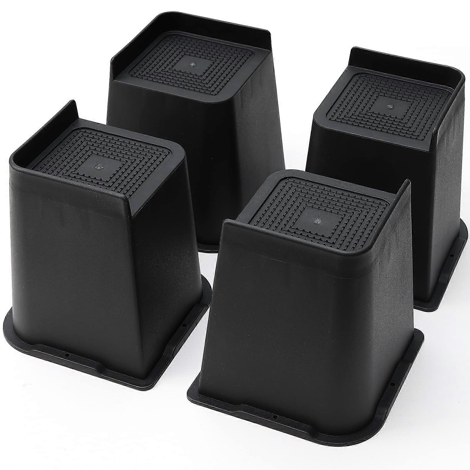 Bed Risers 6-Inch Heavy-Duty 4-Pack Square Bed Leg Risers Black For Couch, Chair, Table, Desk, Sofa, Bunk Bed Posts